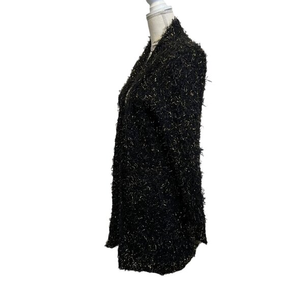 Faith + Linen Black & Metallic Gold Shaggy Eyelash Cardigan Sweater S/M - Picture 8 of 9